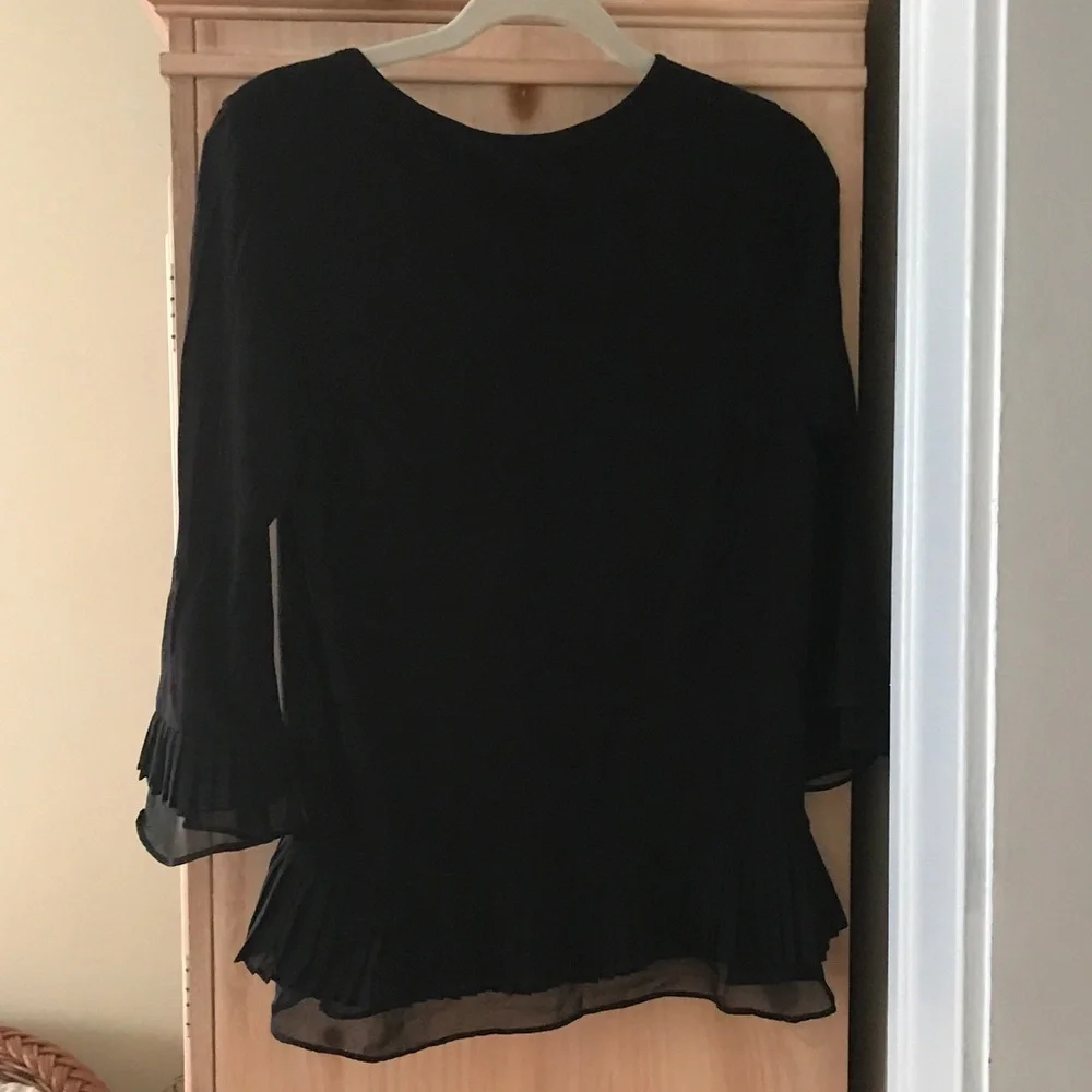 Danielle Rainn Pleaded Ruffle Trim Knit Top